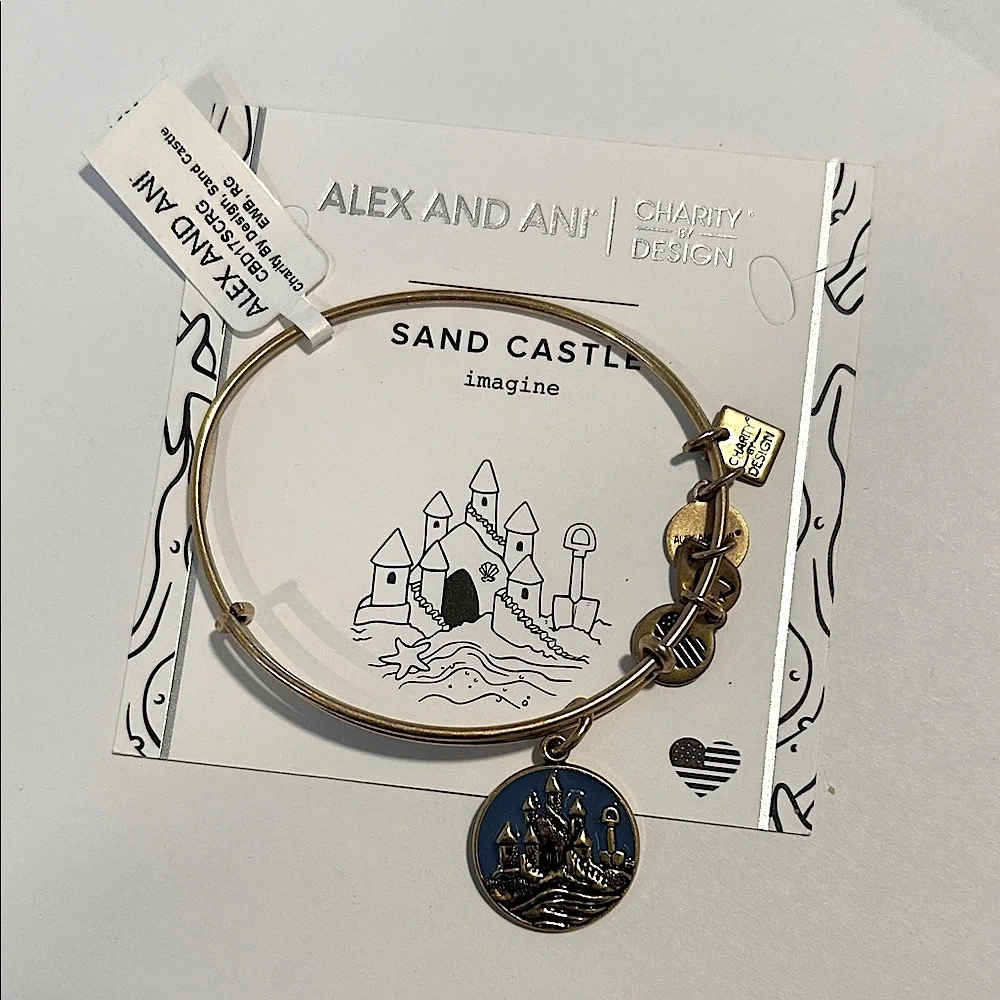 Alex and Ani Gold and Blue Sand Castle Charm Bracelet/Bangle - NWT